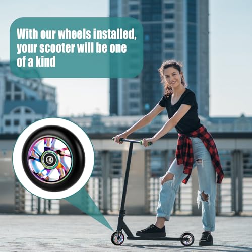 100mm Scooter Rollen Ersatzräder Pro Scooter Neo Rädern - mit ABEC-9 Lager 100 x 24mm Reifen Kick Roller Räder kompatibel für meisten Stuntscooter und Kickscooter