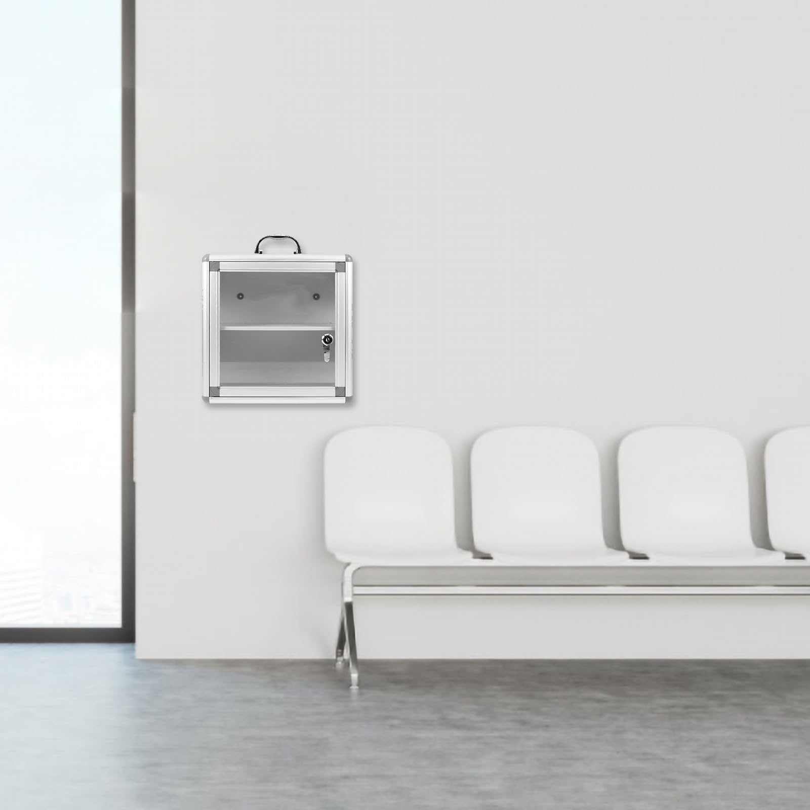 Botiquín de Pared Adecuado para Lugares Públicos y Organización Fácil Construcción Resistente y Doble Compartimento, Material de Aleación y Acrílico para Medicamentos