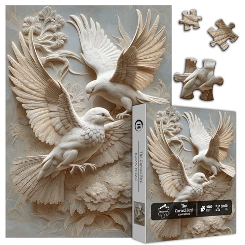 The Carved Bird Jigsaw Puzzle 1000 Pieces, Unique Flower Animal Art Jigsaw Puzzles, Nature Aesthetic Challenging Impossible Hard Puzzles for Adults