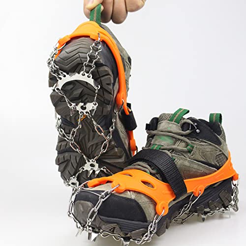 MXW Schuhspikes Ice Klampen Traktion rutschfeste Über Schuhe/Stiefel 19 Stollen Schnee Ice Grips Steigeisen Spikes Für Bergschuhe rutschfeste Für Den Schuh-Ketten Zum Wandern Eisspikes,Orange,M Cover