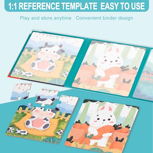 Image of ASTARON Magnetic Puzzles 37 Pieces Farm Kids Educational Travel Toys | Folding puzzle book, each book contains 3 scenes, 3 difficulty levels, advanced puzzle book, easy to store, educational toy