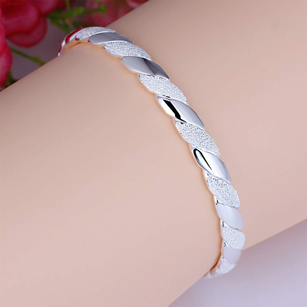 AKT Pulsera de Plata para Mujer Brazalete de Personalidad de Moda en Espiral, Bangle Abierta de Plata de Ley 990