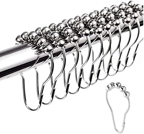 Comebuywide 12 Pcs/Pack Bath Curtain Rollerball Shower Curtain Rings Hooks 5 Roller Polished Satin Nickel Ball Curtain Accessories
