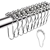 Comebuywide 12 Pcs/Pack Bath Curtain Rollerball Shower Curtain Rings Hooks 5 Roller Polished Satin N