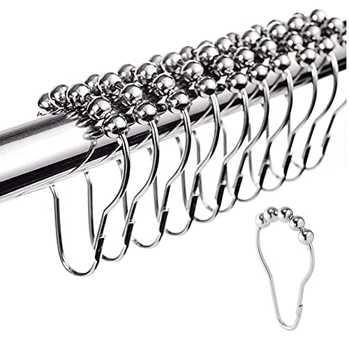 Comebuywide 12 Pcs/Pack Bath Curtain Rollerball Shower Curtain Rings Hooks 5 Roller Polished Satin Nickel Ball Curtain Accessories #TOP3