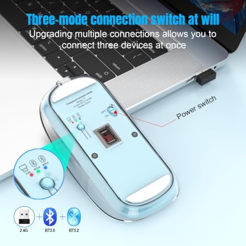 TukeSM Transparent Three-Mode Wireless Bluetooth Mouse Mute Rechargeable Computer Notebook Tablet (Bluetooth Triple Mode - Pink) - 3