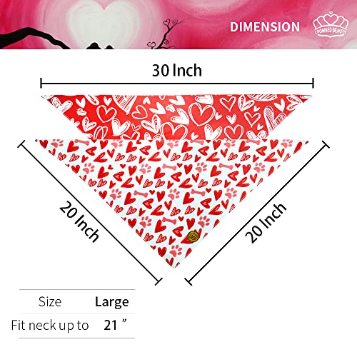 Crowned Beauty Valentines Day Dog Bandanas Large 2 Pack,Red Heart Adjustable Triangle Holiday Plaid Reversible Scarves For Medium Large Extra Large Dogs Pets Db14 #TOP3