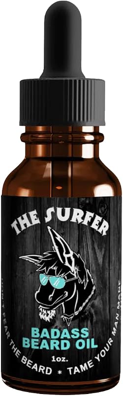Óleo para Barba Badass Beard Care Surfer com fragrância de manga e Beachwood, 30 mL