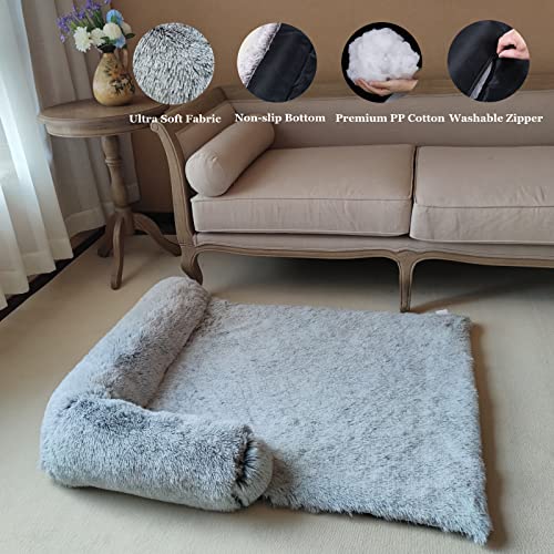Coohom Calming Dog Bed Pet Couch Protector Dog Cat Bed Mats For Furniture With Removable Washable Cover,Plush Sofa Cover Cushion With Soft Neck Bolster (Medium 36", Light Grey) #TOP4