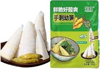 Instant crispy hand peeled bamboo shoots, Chinese spicy pickled pepper bamboo shoot tips 250g, healthy green vegetables, delicious hot and sour kimchi, casual snacks, side dishes, condiment 1 bag