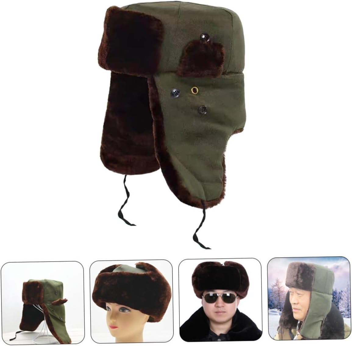 Winter Trapper Hat with Ear Flaps for Women, Warm Cotton Cloth Cap, Comfortable Outdoor Winter Windproof Headgear for Cold Weather Activities Olive Green