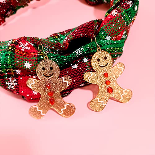 Christmas Gingerbread Man Charm Dangle Drop Earrings Glitter Gold Acrylic Resin Fashion Statement Jewelry Holiday Gift Set Women Xmas Party Favors Decor Accessories #TOP5