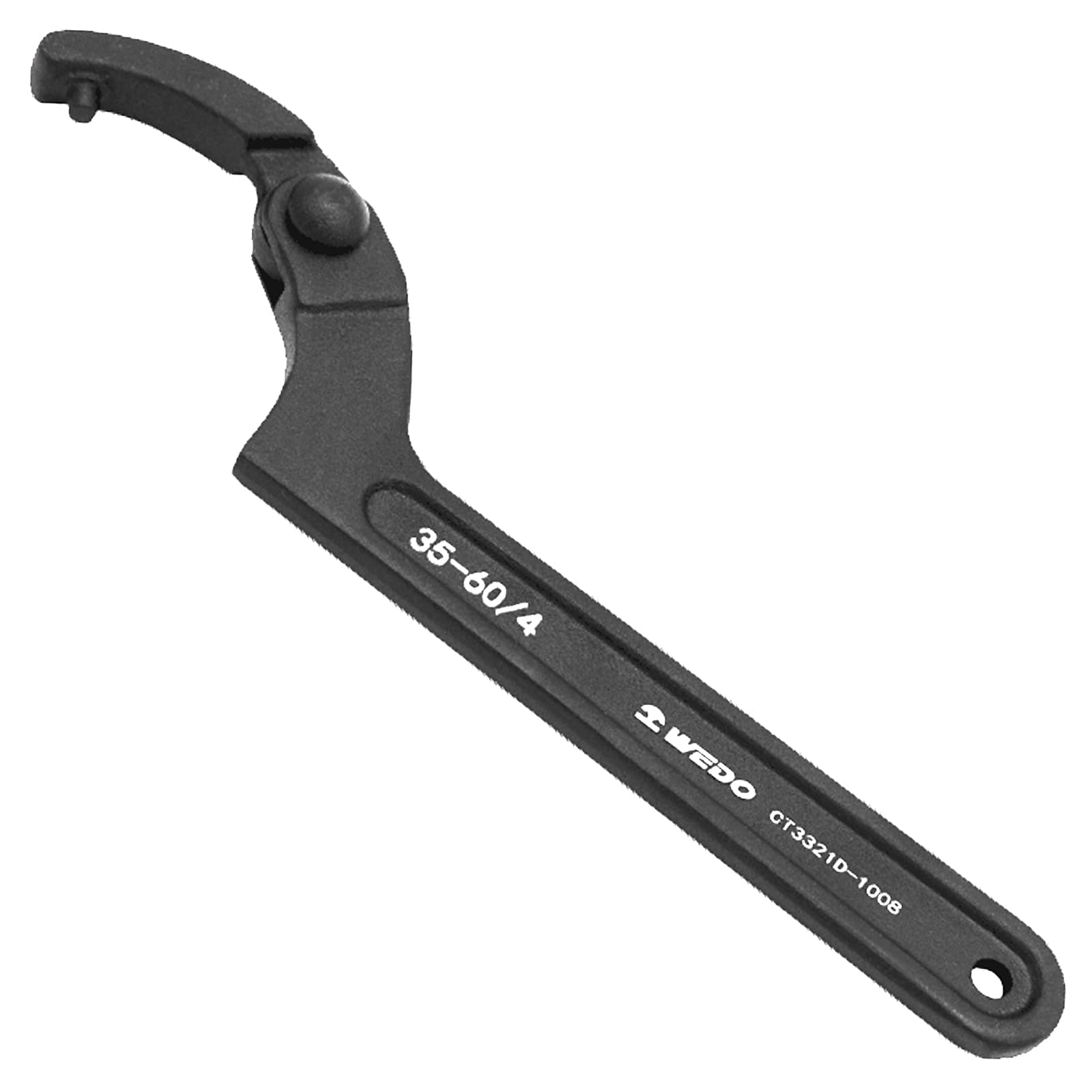 WEDO Adjustable Hook Spanner with Pin, C-Shaped Wrench, Die-Forged, Strong Torque, High Strength, Wear Resistance, Black-Spray on Surface, 40 Chrome Steel, Size 22-35/3mm, Length 150mm