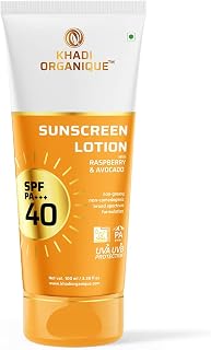 KHADI ORGANIQUE Sunscreen Lotion SPF 40 PA+++ with Raspberry, Avocado & Jojoba Oil | Broad Spectrum UVA/UVB & Blue Light P... Price In India