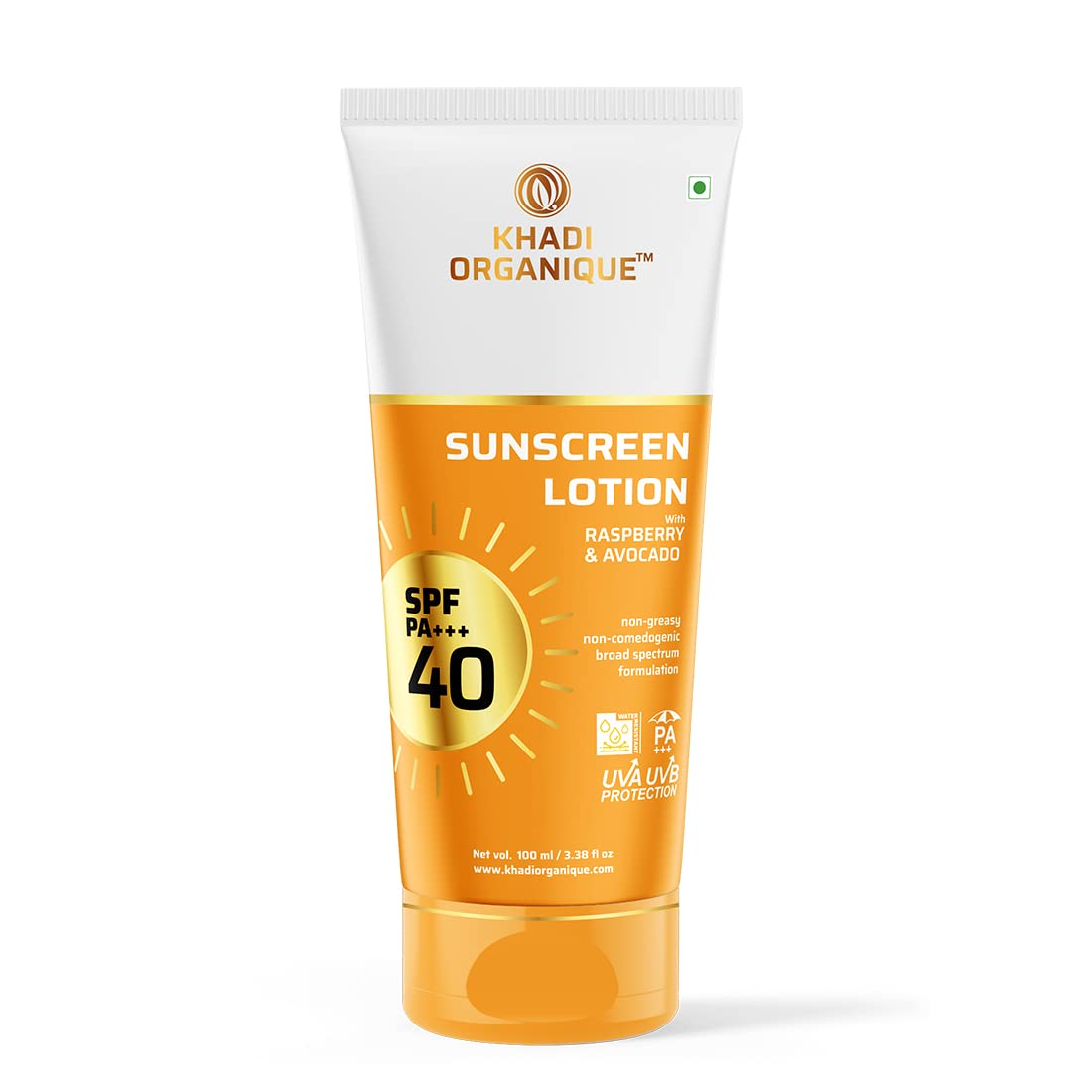 KHADI ORGANIQUE Sunscreen Lotion SPF 40 PA+++ with Raspberry, Avocado & Jojoba Oil | Broad Spectrum UVA/UVB & Blue Light P...