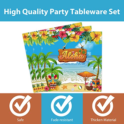 image for Tevxj 96PCS Hawaiian Aloha Tableware Set Luau Tropical Dinnerware Disp