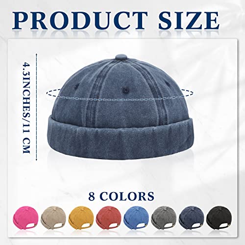 Image of Janmercy 8 Pcs Brimless Hats for Men Adjustable Skullcap Docker Hat Buckle Beanie Cap Wash Cotton No Brim Hats for Men Women