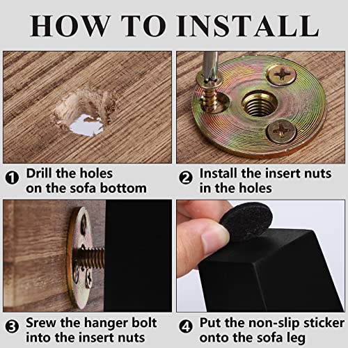 Twowyhi 8Pieces 4Inch Wood Furniture Legs Couch Legs Sofa Legs Replacement Chair Legs Square Sofa Legs Replacement Couch Legs Couch Feet For Armchair Cabinet Couch Black Dresser Legs Set #TOP2