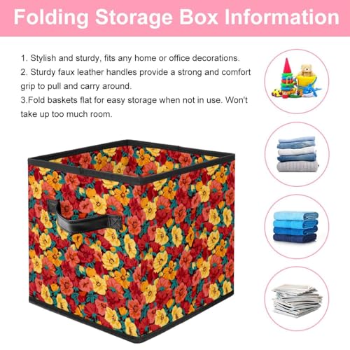 Boîte de rangement pliable jaune et rose floral pour placard - 4