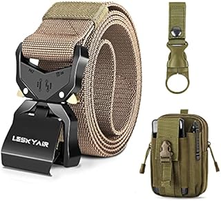 Leskyair Men Tactical Belt, Military Work Belt Rigger 1.5" Nylon with Heavy Duty Quick Release Metal Buckle, Gift with Molle Pouch and Bottle Clip