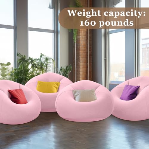 Image of Realspring Inflatable Bean Bag Chairs Outdoor Blow up Camping Chairs Inflatable Lazy Sofa Folding Portable Bean Bag Loungers Couch for Movie Night(Pink,4 Pcs)