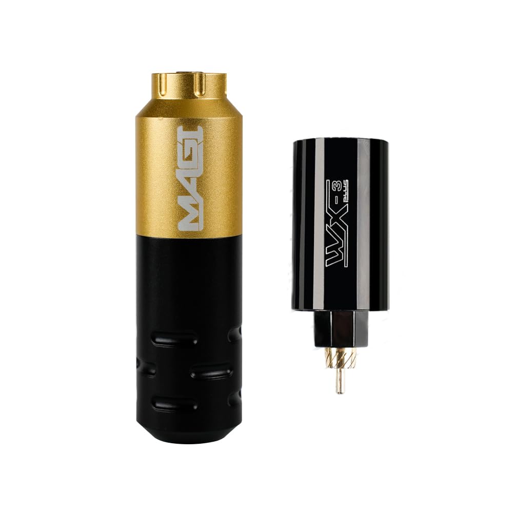 Tattoo Machine Kit Rotary Pen Machine 10000rpm 4.0mm Stroke Wireless Tattoo Power Supply 1500mAh RCA Connecter Permanent Makeup for Beginners and Body Artists Professional Tattoo Set (Gold)