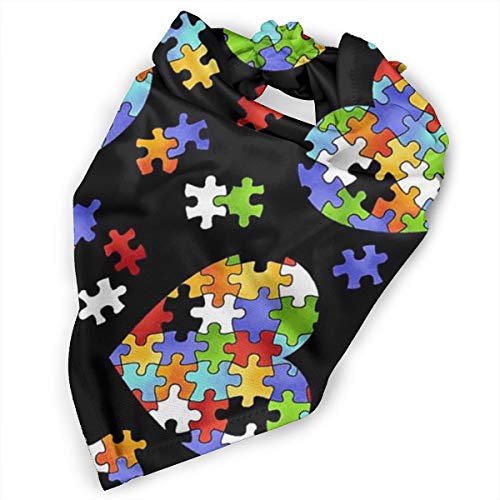 Dog Bandana- Washable Dog Bandanas Autism Awareness Puzzle Pieces Heart Printing Dog Kerchief Set Scarf Accessories For Small To Large Dogs Cats Pets Reversible #TOP1