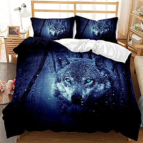 TULTOAP Parure de Lit Loup 3D - 135 x 200 cm - Housse de Couette et Taie d'Oreiller - Pour Garçon et Fille - Décoration de Chambre à Coucher