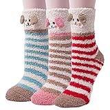 3 Pairs Womens Fuzzy Socks Cozy Winter Warm Fluffy Soft Cute Animal Fuzzy Home Slipper Socks