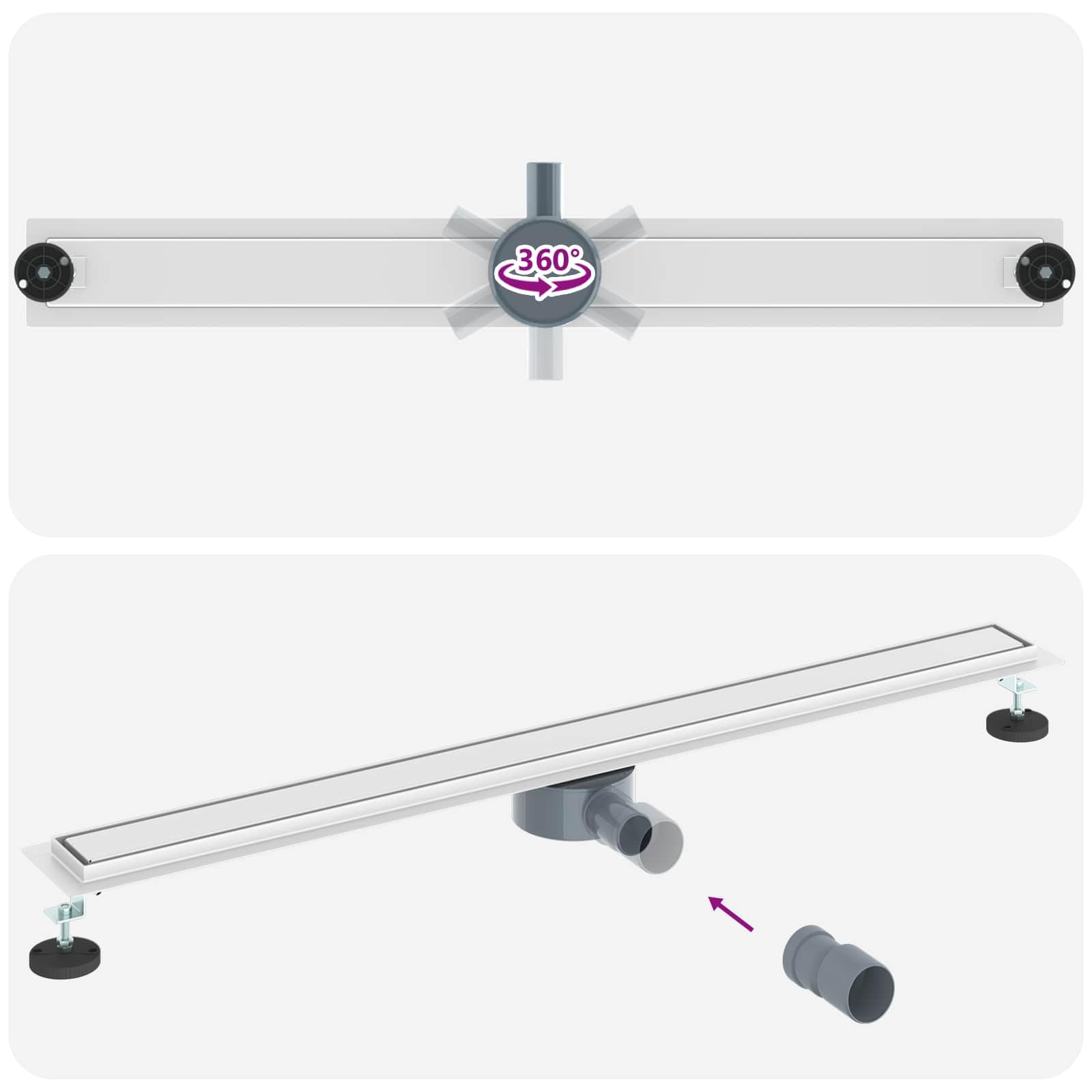 Desagüe de ducha 2 en 1 con sifón plateado 360°, 100 cm, acero inoxidable 304, altura regulable de 0 a 30 mm, apto para azulejos, extraíble para interiores y baños modernos