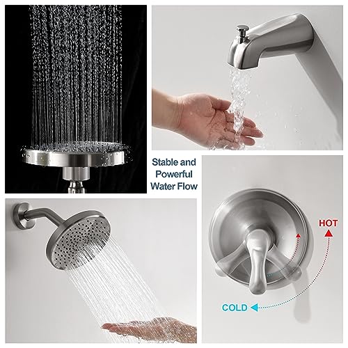 FROPO Tub Shower Faucet Set with Valve, Tub and Shower Faucet Set Complete Brushed Nickel, Single-Handle Tub and Shower Trim Kit with High-Pressure 6 Inch Rain Shower Head and Tub Spout by FROPO - Image 5
