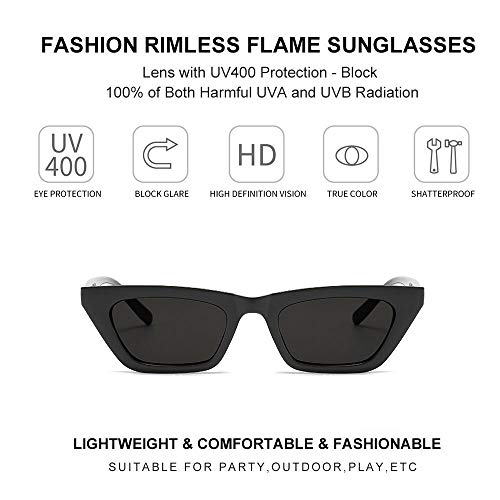 Bojod Small Square Cat Eye Sunglasses For Women Trendy Retro Skinny Cool 90S Sunglasses Black #TOP2