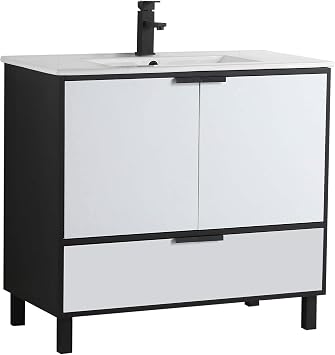 Hamilton 36 Inch Bathroom Vanity with Sink Modern Design, Soft-Close Doors, Storage Drawers, Durable Build Matte White Vanity for Small Bathrooms
