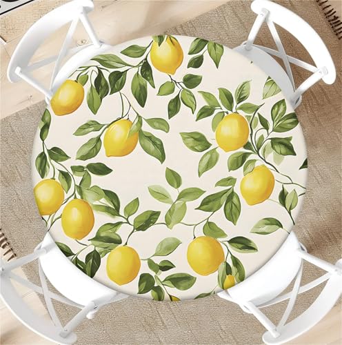 artslion Outdoor Round Tablecloth with Elastic Band 36 In-90cm Elastic Garden Tablecloth with Lemon Pattern Fits 31-35 Wide Tables