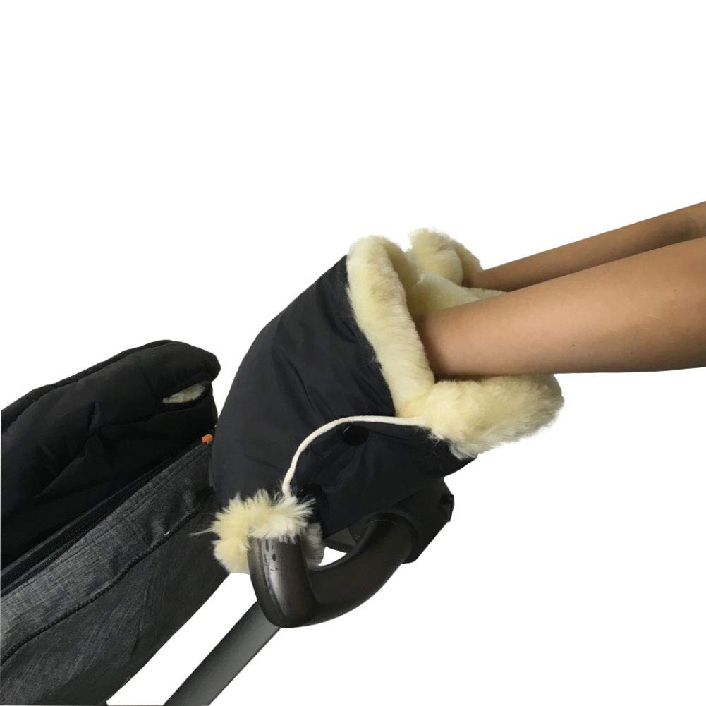 100% Australia Sheepskin Stroller Hand Muff Universal Fits Strollers Prams Joggers Lambskin Gloves Keep Your Hands Warm,Cream