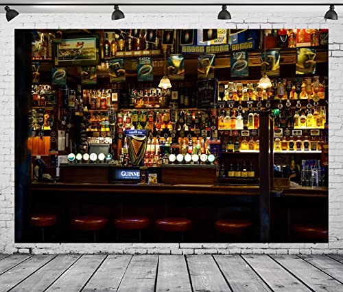 CORFOTO 15x10ft Fabric Irish Capital the Temple Bar Interior Backdrop Dublins Cultural Quarter Luxury Bar Photography Background Beer Alcohol Bottles Wine Rack Pub Backdrop for Men Photo Studio Props