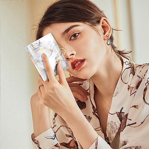 Image of Rouidr Womens Wallet, Small Slim RFID Card Wallets for Women, Cute Front Pocket Trifold Leather Card Organizer with 7 Slots & ID Window, Gray Gold Marble