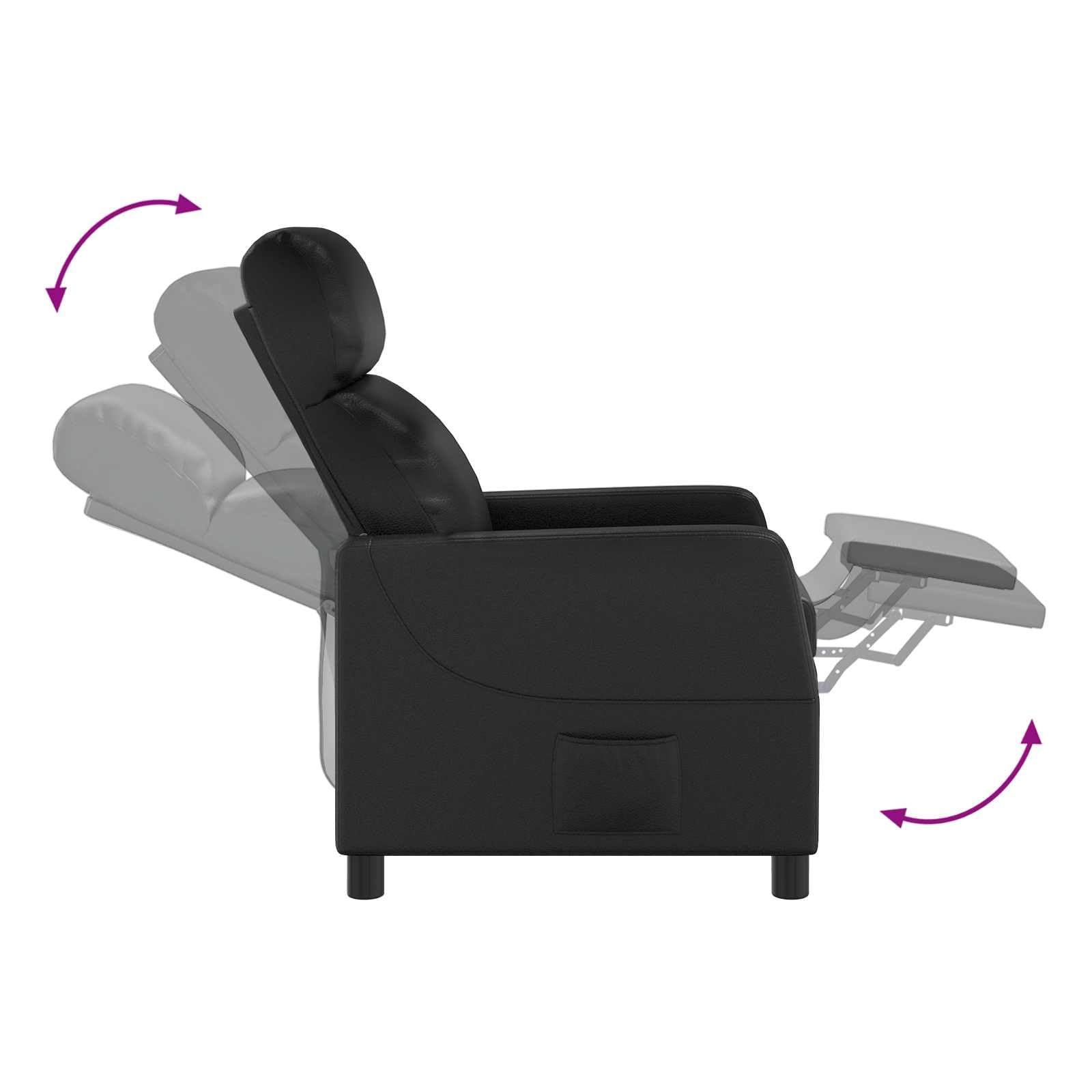 Poltrona relax nera in ecopelle con funzione reclinabile regolabile 115-160