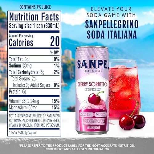 Sanpellegrino Soda Italiana Cherry Sorbetto, 0G Added Sugar, Italian Sparkling Soda