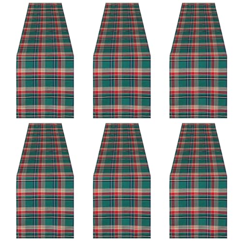 Green Buffalo Christmas Table Runners: 6 Packs 13x84 Inch Plaid Table Runners - Farmhouse Xmas Dining Holiday Party Decor