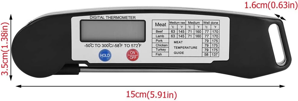 review Alinory Thermometer, LCD Digital Food Meat Thermometer with Foldable Probe Kitchen Cooking BBQ Grill Temp Tester