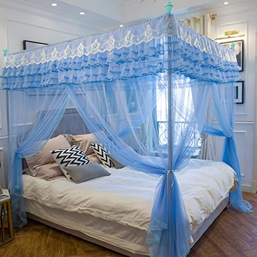 Obokidly Mosquito Canopy Net For Bed Luxury Canopy Netting 4 Corners Post Bed Canopies Stylish Style Bedroom Decoration For Man Adults & Boys Girls Bed (Blue-2, California King) #TOP1