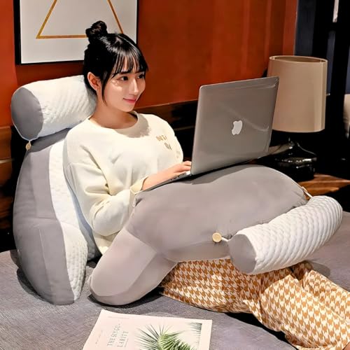 Almofada de Leitura Ergonômica com Encosto de Pelúcia, Capa Removível em Seda Gelada, 5 Cores Dispon