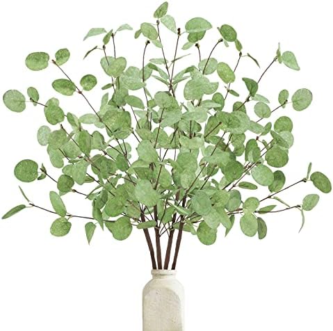Ruidazon 4 Pcs Artificial Eucalyptus Stems Leaves, 26.3" Real Touch Leaf Faux Tall Greenery Branches for Vase Wedding Bouquet Centerpiece Flower Arrangement Home Office Spring Decoration