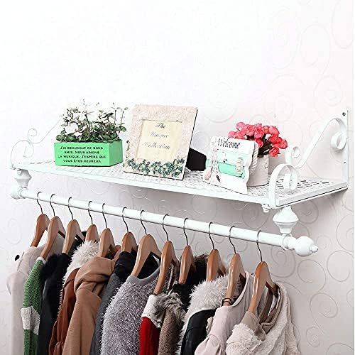 YORKING Clothes Rail Wall Mounted Tidy Rails Hanging Rack Shelf Wardrobe Display Rack Iron Heavy Duty 100x28x20 cm (White)