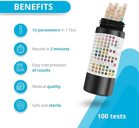 AccuDoctor 100 Urine Test Strips - 12 Parameters Quick Test for Home (pH Glucose Ketones Protein) - Health Check Urine Analysis Urine Strips