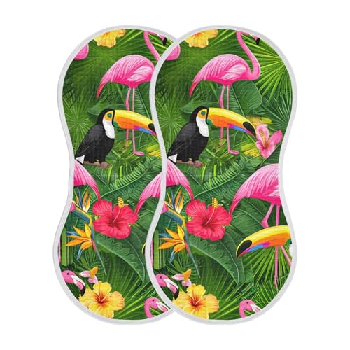 xigua Tropical Flamingos Baby Burp Cloths for Newborn Boys and Girls 2 Pack, Soft & Absorbent Cotton Baby Burp Cloth, Baby Washcloths, Newborn Towel, Burp Rags2