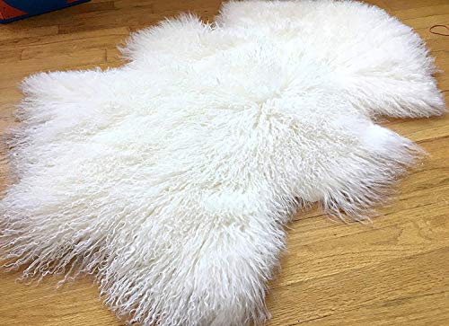Genuine Tibetan/Mongolian Lamb Sheepskin Curly Fur Pelt Throw Fur Area Rug Carpet Chair Cover With Super Fluffy Thick Decorativeas Throw Rug In Bedroom, Living Room， White #TOP1