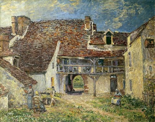 Impression sur toile Cour de ferme à Saint Mammes peinture Sisley de qualité supérieure