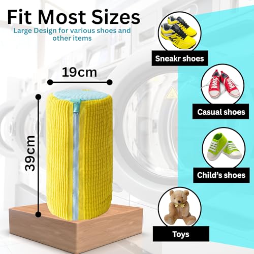 2-Pack Shoe Laundry Bags for Washer & Dryer – Reusable Sneaker laundry Bag with 360° Microfiber Cushion – Anti-Deform, Tear-Resistant, Foldable shoe washing machine bag, 39x19cm – Yellow3